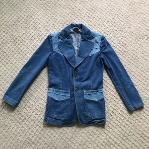 Vintage Denim Blazer with Pintuck Detailing